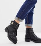 Asos Design Wide Fit Annabel Studded Lace Up Boots In Black