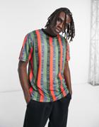 Asos Design Relaxed Stripe T-shirt With Text Print-multi