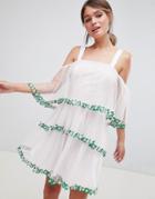 Asos Design Lace Trim Tiered Tulle Mini Dress - White