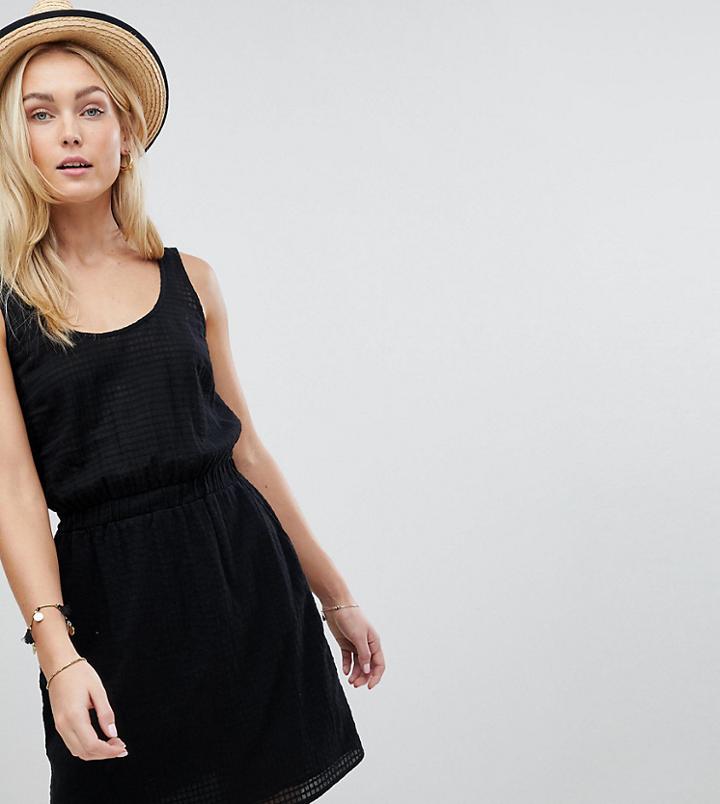 Asos Tall Casual Chuck On Mini Sundress In Grid Texture - Black
