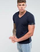 Replay Raw Hem V-neck T-shirt - Navy