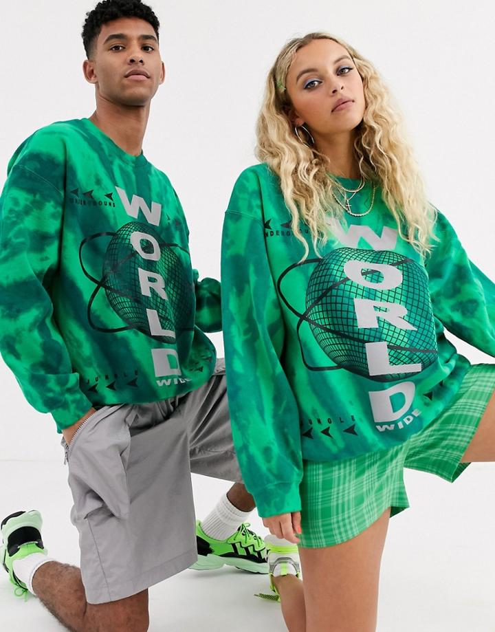 Reclaimed Vintage Unisex World Tie Dye Sweatshirt In Green