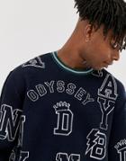 Asos Design Knitted Sweater With Slogan Placement-blue