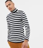 Selected Homme Roll Neck Stripe Long Sleeve Top - Black