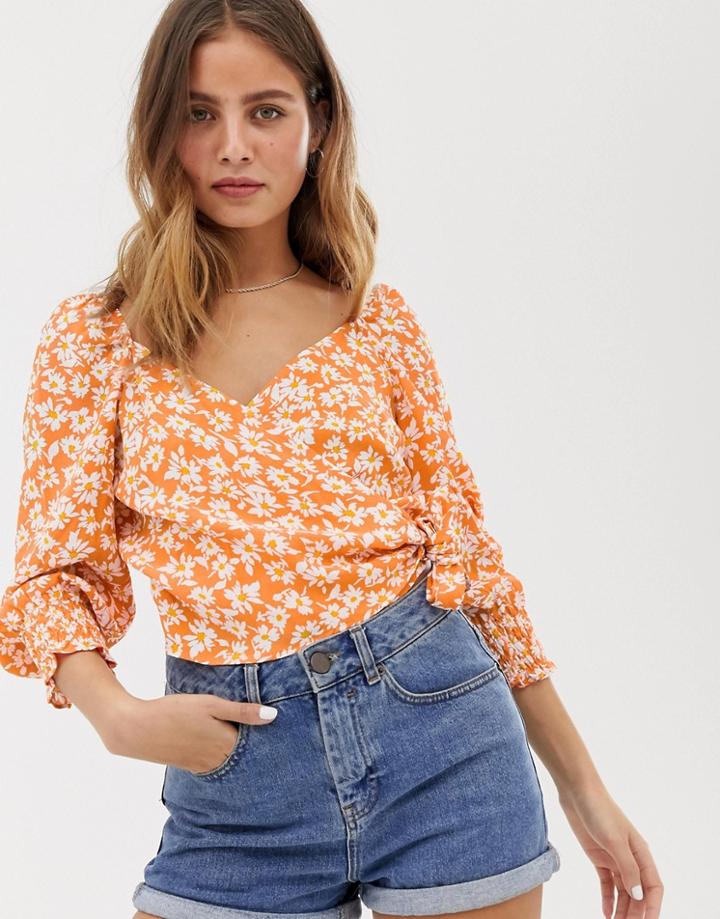 Bershka Printed Wrap Blouse In Multi - Multi