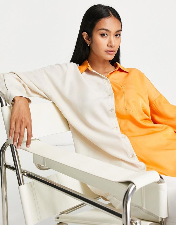 Lola May Contrast Oversized Shirt In Orange