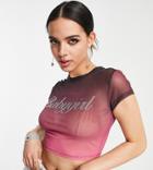 Asyou Babygirl Hotfix Slogan Cropped Mesh Tee In Ombre-multi