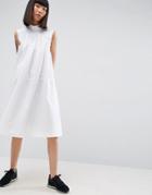 Asos White Sleeveless Pleated Panel Shirt Dress - White