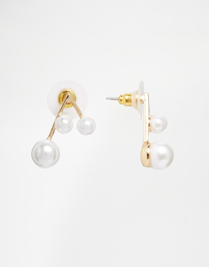 Cara Multi Drop Faux Pearl Earrings - Gold