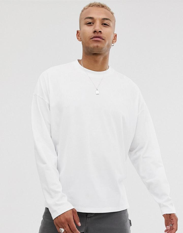 Asos Design Oversized Longline Long Sleeve T-shirt With Side Splits In White
