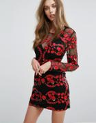 Missguided Rose Embroidered Organza Mini Dress - Black