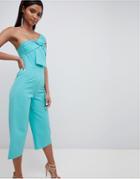 Lavish Alice Twisted One Shoulder Wide Leg Culotte Jumpsuit - Blue