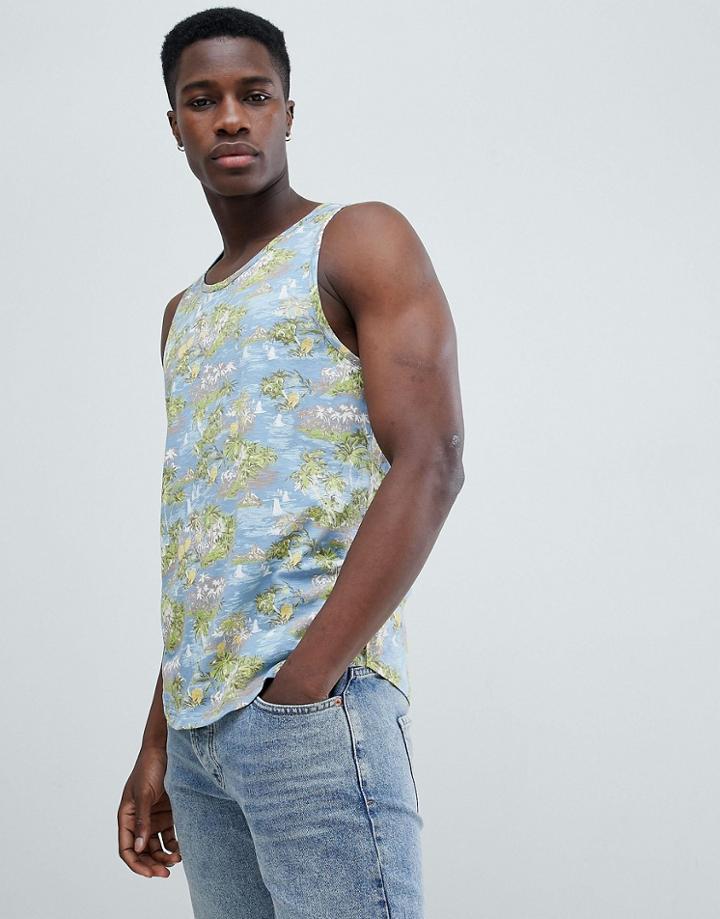D-struct Burnout Palm Print Tank - Blue