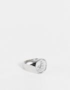 Asos Design Signet Ring With Sovereign Detail In Silver Tone