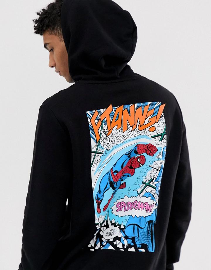 Asos Design Hoodie With Spiderman Graphic Back Print - Black