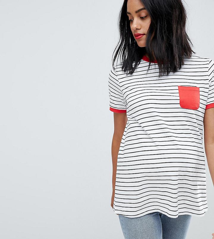 Asos Design Maternity Stripe T-shirt With Contrast Pocket And Contrast Binding - Multi