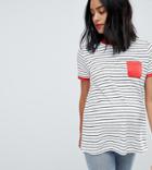 Asos Design Maternity Stripe T-shirt With Contrast Pocket And Contrast Binding - Multi