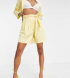 Asos Design Petite Linen Paperbag Suit Shorts In Yellow