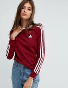 Adidas Originals Three Stripe L/s Top In Burgundy - Red