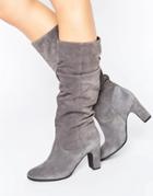 Oasis Suede Gathered Knee Heeled Boot - Gray
