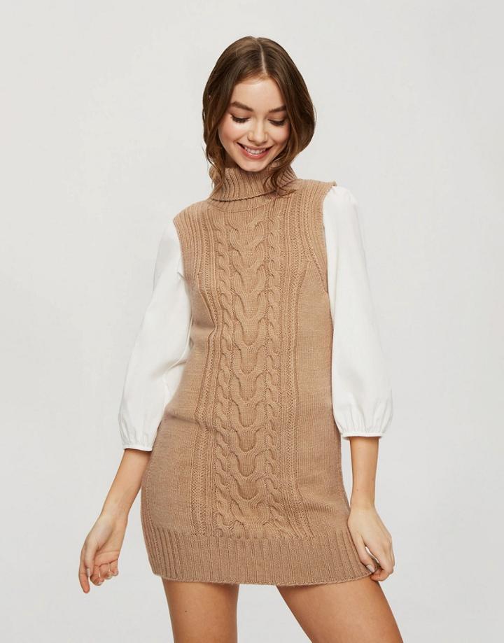 Miss Selfridge Mini Dress In Tan-brown