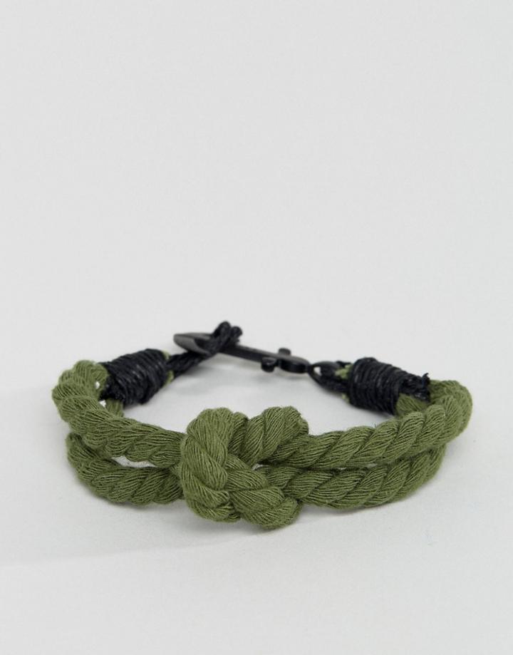 Icon Brand Plaited Bracelet In Green With Anchor - Green