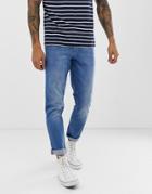 Asos Design Slim Jeans In Mid Wash Blue