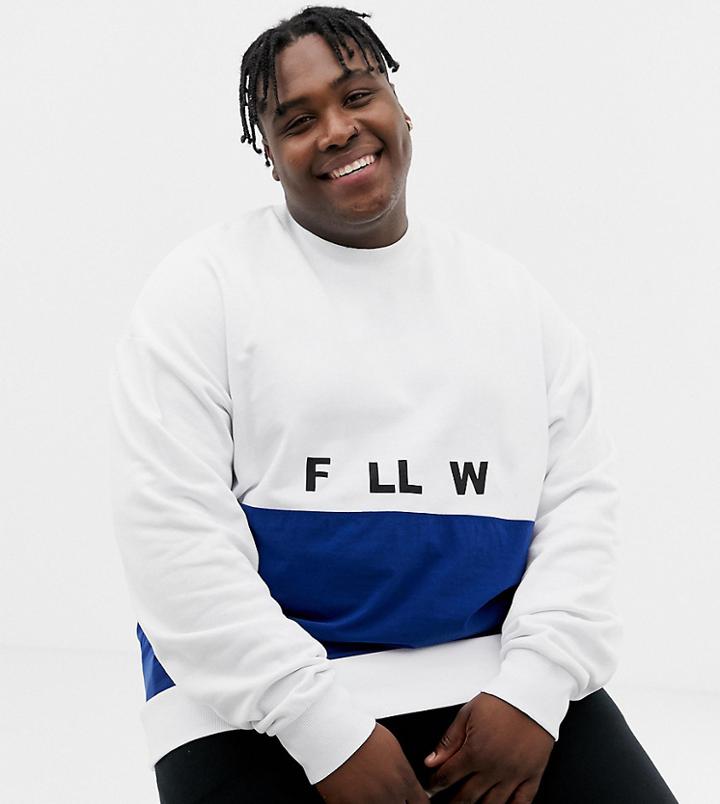 Collusion Plus Mixed Fabric Printed Sweatshirt In Blue And White - Blue