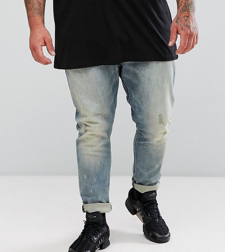 Asos Plus Super Skinny Jeans In Vintage Dark Wash Blue With Abrasions - Blue