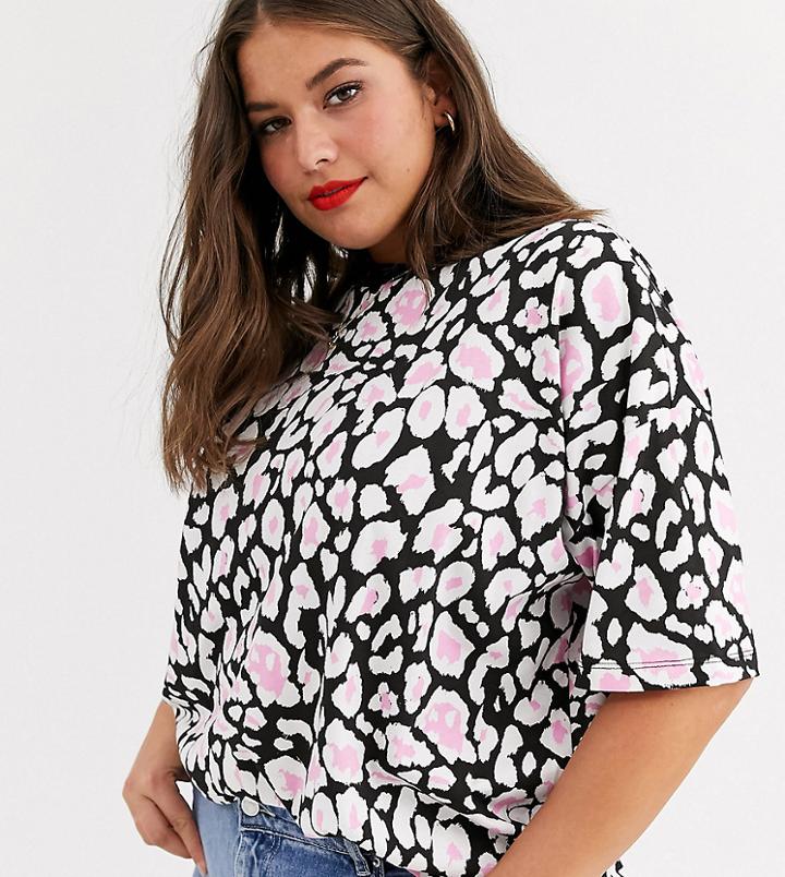 Asos Design Curve Oversized T-shirt In Neon Animal Print-multi