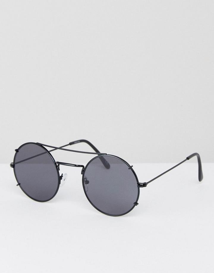 Asos Round Sunglasses In Gunmetal With Flat Lens - Gray