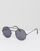 Asos Round Sunglasses In Gunmetal With Flat Lens - Gray