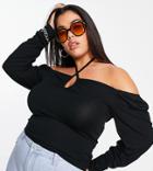 Asos Design Curve Top With Ruched Keyhole Detail In Black
