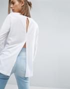 Asos T-shirt With Long Sleeves And Split Back - White