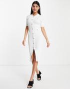 Urban Revivo Knitted Button Down Midi Dress In White