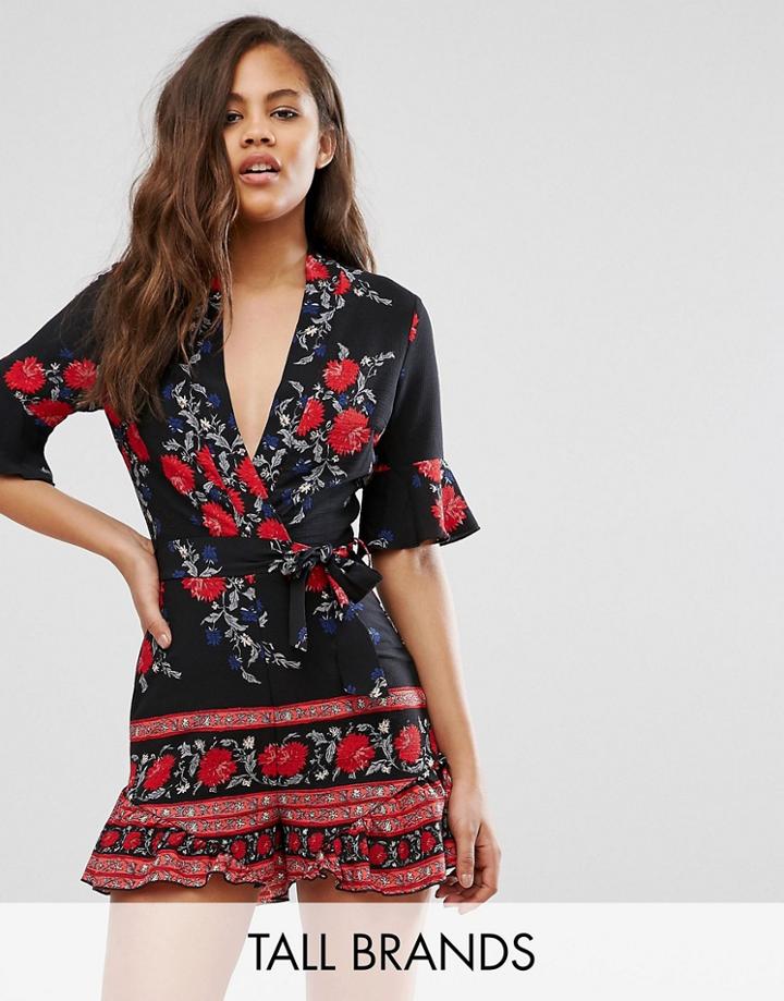 Parisian Tall Romper In Floral Border Print - Black