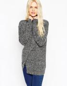 Asos Split Front Sweater In Tweedy Yarn - Gray