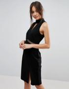 Adelyn Rae Mock Neck Sheath Dress W/slit - Black