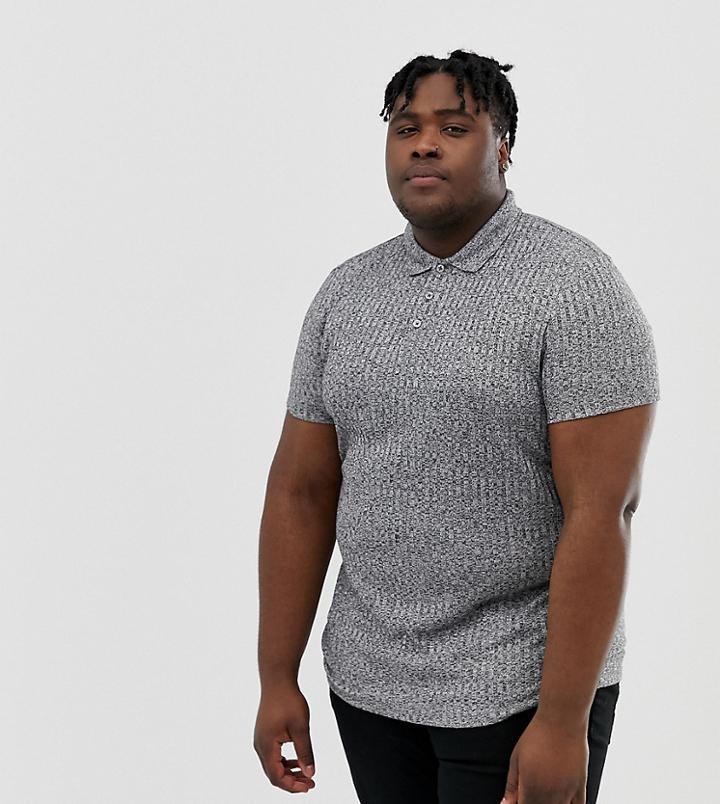 Asos Design Plus Polo Shirt With Button Neck In Interest Rib - Gray