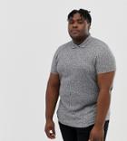 Asos Design Plus Polo Shirt With Button Neck In Interest Rib - Gray