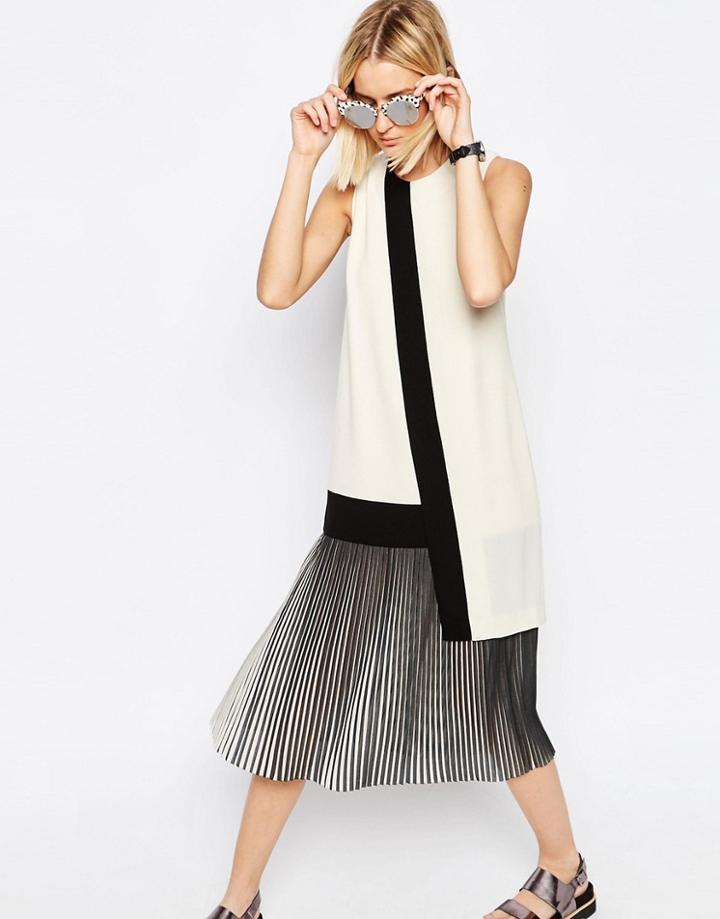 Asos White Asymmetric Dress With Pleat Hem