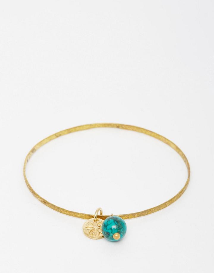 Mirabelle Textured Brass Bangle With Turquoise - Turquoise