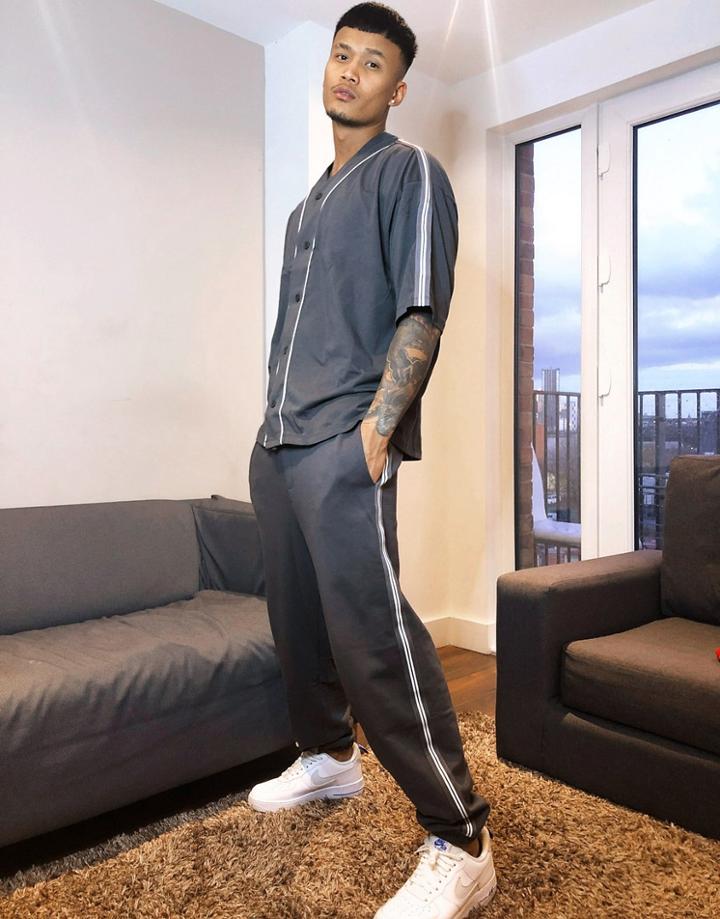 Asos Design Co-ord Oversized Sweatpants In Washed Black With Side Tape-grey
