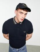 Fred Perry Stripe Collar Polo Shirt In Navy