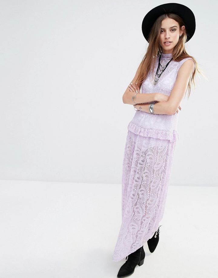 Rokoko High Neck Sleeveless Maxi Dress In Lace - Lavender