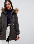 New Look Faux Fur Lined Parka - Green