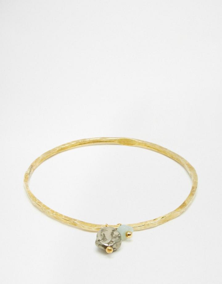 Mirabelle Textured Brass Bracelet With Pyrite And Amazonite - Gold