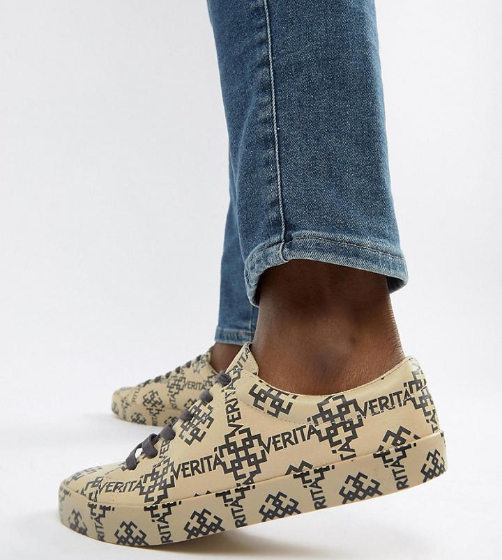 Asos Design Wide Fit Sneakers In All Over Print - Stone