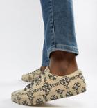 Asos Design Wide Fit Sneakers In All Over Print - Stone