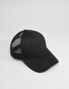 7x Black Trucker Hat With Curved Peak - Black
